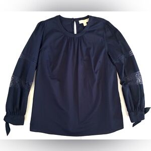 Michael Kors Navy long tie sleeve lace detail Blouse Top New w/out tags size M